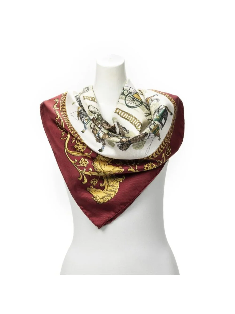 Hermes Scarf Red Gold Green Silk